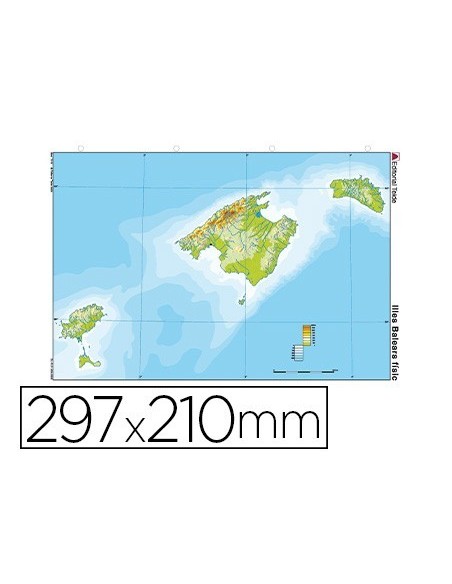 MAPA MUDO COLOR DIN A4 ISLAS BALEARES FISICO