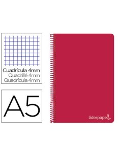 CUADERNO ESPIRAL LIDERPAPEL CUARTO WITTY TAPA DURA 80H 75GR CUADRO 4MM CON MARGEN COLOR ROJO