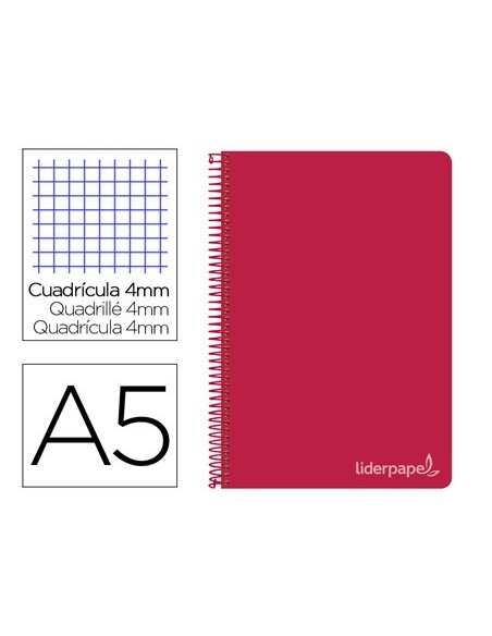 CUADERNO ESPIRAL LIDERPAPEL CUARTO WITTY TAPA DURA 80H 75GR CUADRO 4MM CON MARGEN COLOR ROJO