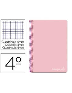 CUADERNO ESPIRAL LIDERPAPEL CUARTO WITTY TAPA DURA 80H 75GR CUADRO 4MM CON MARGEN COLOR ROSA