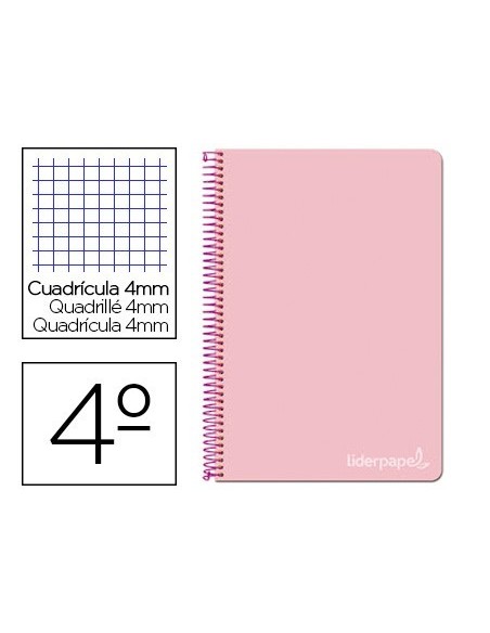 CUADERNO ESPIRAL LIDERPAPEL CUARTO WITTY TAPA DURA 80H 75GR CUADRO 4MM CON MARGEN COLOR ROSA