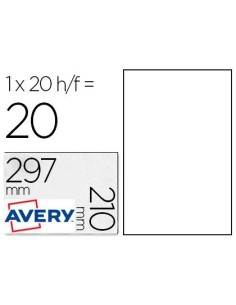 ETIQUETA ADHESIVA AVERY POLIESTER BLANCA 210X297 MM LASER PACK DE 20 UNIDADES