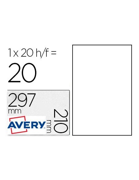 ETIQUETA ADHESIVA AVERY POLIESTER BLANCA 210X297 MM LASER PACK DE 20 UNIDADES
