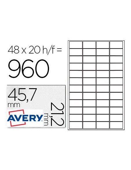 ETIQUETA ADHESIVA AVERY POLIESTER PLATA 45,7X21,2 MM LASER PACK DE 960 UNIDADES