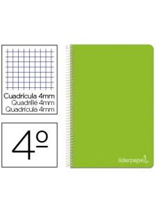CUADERNO ESPIRAL LIDERPAPEL CUARTO WITTY TAPA DURA 80H 75GR CUADRO 4MM CON MARGEN COLOR VERDE
