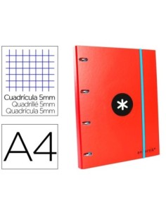 CARPETA CON RECAMBIO LIDERPAPEL ANTARTIK A4 CUADRO 5 MM FORRADA 4 ANILLAS 25MM COLOR ROJO