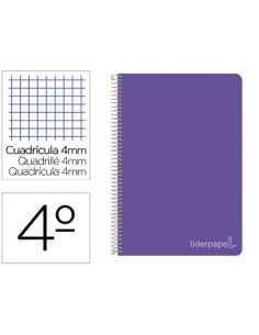 CUADERNO ESPIRAL LIDERPAPEL CUARTO WITTY TAPA DURA 80H 75GR CUADRO 4MM CON MARGEN COLOR VIOLETA