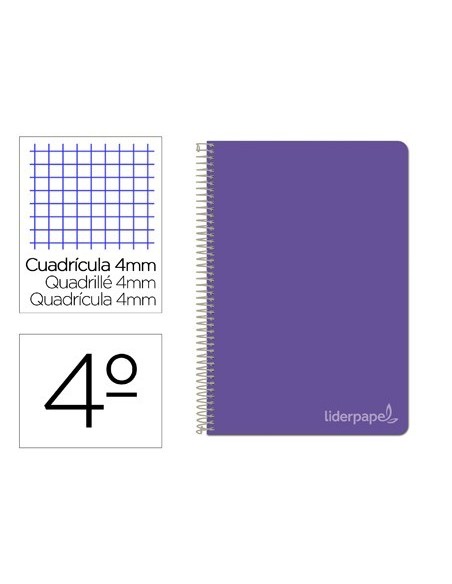 CUADERNO ESPIRAL LIDERPAPEL CUARTO WITTY TAPA DURA 80H 75GR CUADRO 4MM CON MARGEN COLOR VIOLETA