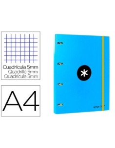 CARPETA CON RECAMBIO LIDERPAPEL ANTARTIK A4 CUADRO 5 MM FORRADA 4 ANILLAS 25MM COLOR AZUL