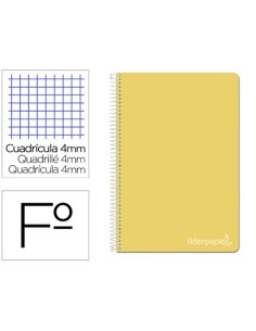 CUADERNO ESPIRAL LIDERPAPEL FOLIO WITTY TAPA DURA 80H 75GR CUADRO 4MM CON MARGEN COLOR AMARILLO