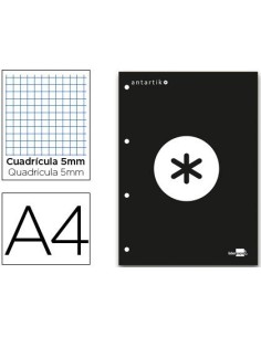 BLOC ENCOLADO LIDERPAPEL ANTARTIK CUADRO 5 MM A4 NATURAL 80 H 100 GR COLOR NEGRO