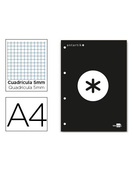 BLOC ENCOLADO LIDERPAPEL ANTARTIK CUADRO 5 MM A4 NATURAL 80 H 100 GR COLOR NEGRO