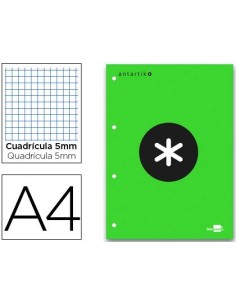 BLOC ENCOLADO LIDERPAPEL ANTARTIK CUADRO 5 MM A4 NATURAL 80 H 100 GR COLOR VERDE