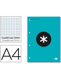 BLOC ENCOLADO LIDERPAPEL ANTARTIK CUADRO 5 MM A4 NATURAL 80 H 100 GR COLOR TURQUESA