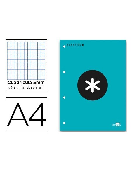 BLOC ENCOLADO LIDERPAPEL ANTARTIK CUADRO 5 MM A4 NATURAL 80 H 100 GR COLOR TURQUESA