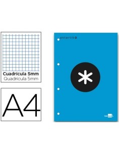 BLOC ENCOLADO LIDERPAPEL ANTARTIK CUADRO 5 MM A4 NATURAL 80 H 100 GR COLOR AZUL