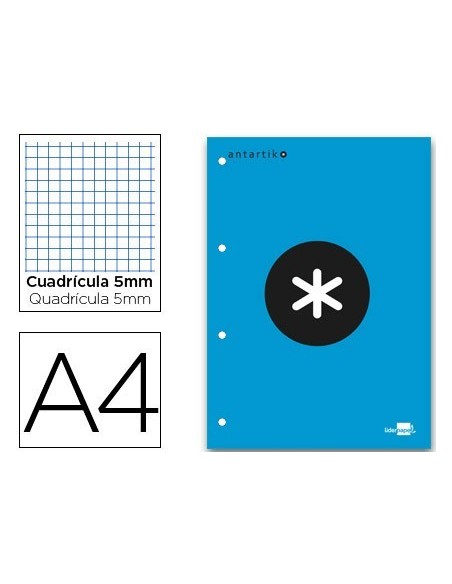BLOC ENCOLADO LIDERPAPEL ANTARTIK CUADRO 5 MM A4 NATURAL 80 H 100 GR COLOR AZUL
