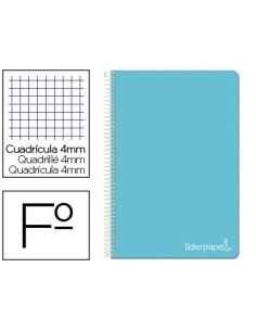 CUADERNO ESPIRAL LIDERPAPEL FOLIO WITTY TAPA DURA 80H 75GR CUADRO 4MM CON MARGEN COLOR CELESTE