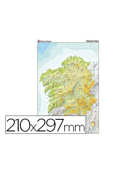 MAPA MUDO COLOR DIN A4 GALICIA FISICO