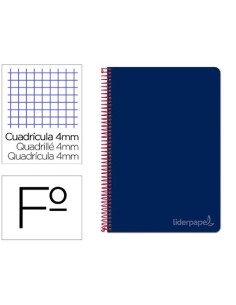 CUADERNO ESPIRAL LIDERPAPEL FOLIO WITTY TAPA DURA 80H 75GR CUADRO 4MM CON MARGEN COLOR AZUL MARINO