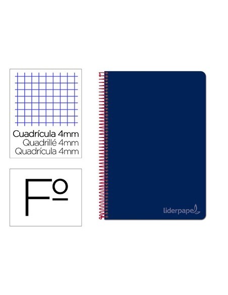 CUADERNO ESPIRAL LIDERPAPEL FOLIO WITTY TAPA DURA 80H 75GR CUADRO 4MM CON MARGEN COLOR AZUL MARINO