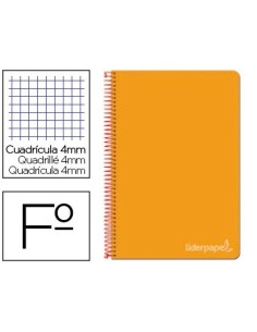 CUADERNO ESPIRAL LIDERPAPEL FOLIO WITTY TAPA DURA 80H 75GR CUADRO 4MM CON MARGEN COLOR NARANJA