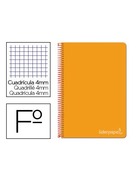 CUADERNO ESPIRAL LIDERPAPEL FOLIO WITTY TAPA DURA 80H 75GR CUADRO 4MM CON MARGEN COLOR NARANJA