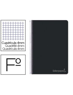 CUADERNO ESPIRAL LIDERPAPEL FOLIO WITTY TAPA DURA 80H 75GR CUADRO 4MM CON MARGEN COLOR NEGRO