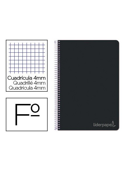 CUADERNO ESPIRAL LIDERPAPEL FOLIO WITTY TAPA DURA 80H 75GR CUADRO 4MM CON MARGEN COLOR NEGRO