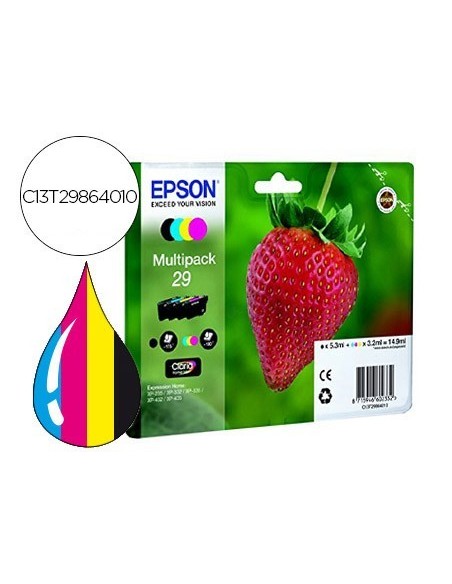 INK-JET EPSON HOME 29 T2986 XP435/330/235 MULTIPACK 4 COLORES NEGRO/AMARILLO/CIAN/MAGENTA