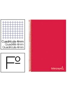 CUADERNO ESPIRAL LIDERPAPEL FOLIO WITTY TAPA DURA 80H 75GR CUADRO 4MM CON MARGEN COLOR ROJO