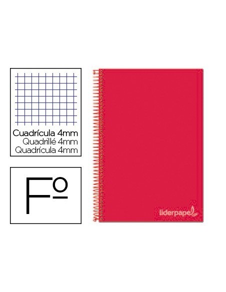 CUADERNO ESPIRAL LIDERPAPEL FOLIO WITTY TAPA DURA 80H 75GR CUADRO 4MM CON MARGEN COLOR ROJO
