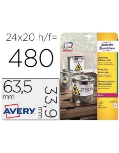 ETIQUETA ADHESIVA AVERY POLIESTER BLANCO 63,5X33,9 MM PARA IMPRESORA LASER PACK DE 480 UNIDADES