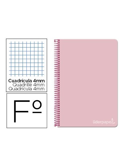 CUADERNO ESPIRAL LIDERPAPEL FOLIO WITTY TAPA DURA 80H 75GR CUADRO 4MM CON MARGEN COLOR ROSA