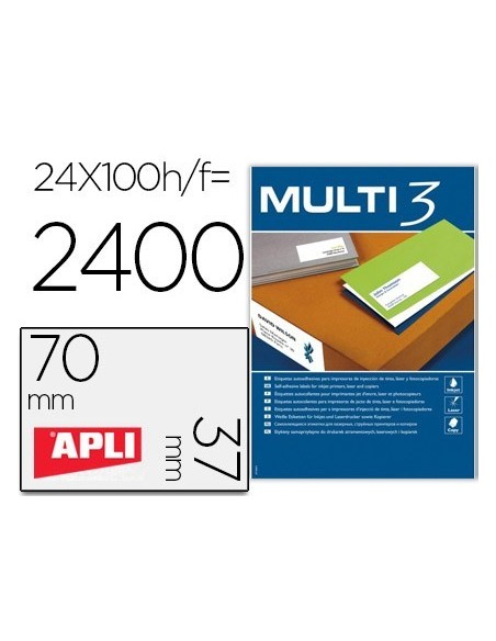 ETIQUETA ADHESIVA MULTI 3 APLI 70X37 MM FOTOCOPIADORA LASER INK-JET CAJA CON 100 HOJAS DIN A4