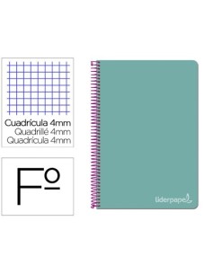 CUADERNO ESPIRAL LIDERPAPEL FOLIO WITTY TAPA DURA 80H 75GR CUADRO 4MM CON MARGEN COLOR TURQUESA
