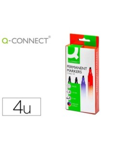 ROTULADOR Q-CONNECT MARCADOR PERMANENTE ESTUCHE DE 4 COLORES SURTIDOS PUNTA BISELADA 5.0 MM