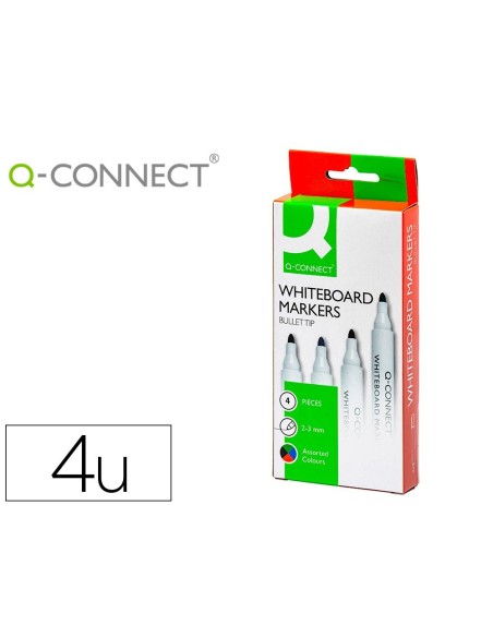 ROTULADOR Q-CONNECT PIZARRA BLANCA 4 COLORES SURTIDOS PUNTA REDONDA 3.0 MM