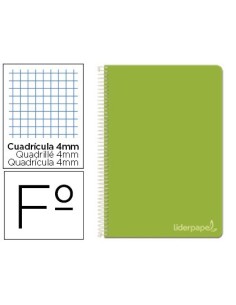 CUADERNO ESPIRAL LIDERPAPEL FOLIO WITTY TAPA DURA 80H 75GR CUADRO 4MM CON MARGEN COLOR VERDE