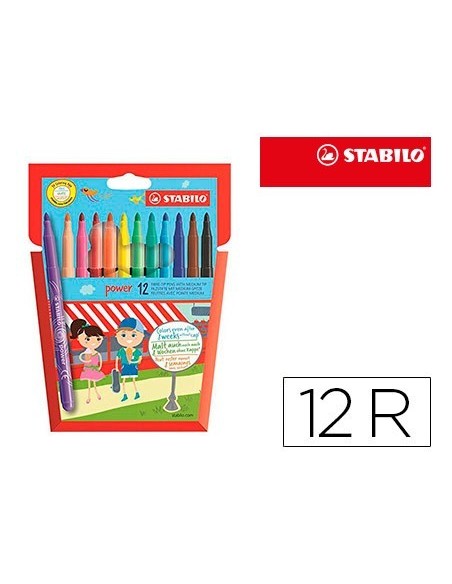 ROTULADOR STABILO POWER CAJA DE 12 UNIDADES COLORES SURTIDOS