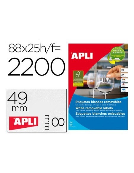 ETIQUETA ADHESIVA APLI REMOVIBLE 10314 ESPECIAL JOYERIA 45X8 MM FOTOCOPIADORA LASER INK-JET CAJA CON 25