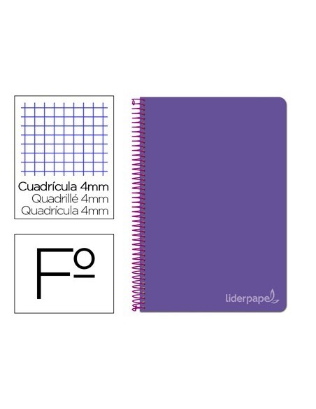 CUADERNO ESPIRAL LIDERPAPEL FOLIO WITTY TAPA DURA 80H 75GR CUADRO 4MM CON MARGEN COLOR VIOLETA