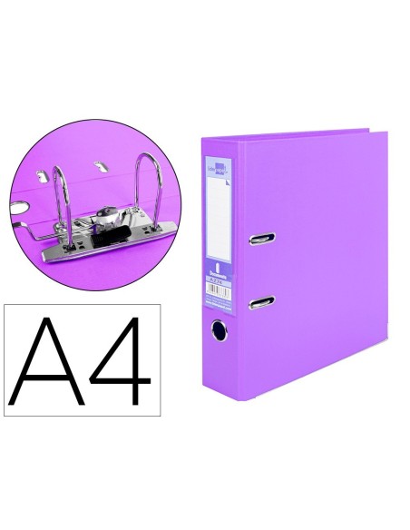 ARCHIVADOR DE PALANCA LIDERPAPEL A4 DOCUMENTA FORRADO PVC CON RADO LOMO 75 MM LILA COMPRESOR METALICO
