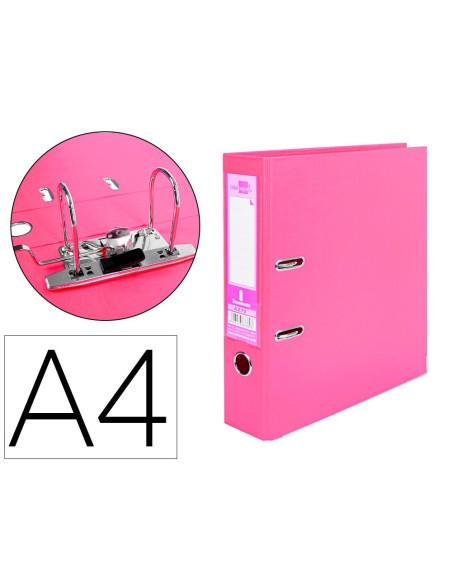 ARCHIVADOR DE PALANCA LIDERPAPEL A4 DOCUMENTA FORRADO PVC CON RADO LOMO 75 MM ROSA COMPRESOR METALICO