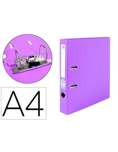 ARCHIVADOR DE PALANCA LIDERPAPEL A4 DOCUMENTA FORRADO PVC CON RADO LOMO 52 MM LILA COMPRESOR METALICO