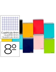 CUADERNO ESPIRAL LIDERPAPEL BOLSILLO OCTAVO APAISADO SMART TAPA BLANDA 80H 60GR CUADRO 4MM COLORES SURTIDOS
