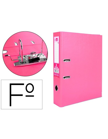 ARCHIVADOR DE PALANCA LIDERPAPEL FOLIO DOCUMENTA FORRADO PVC CON RADO LOMO 75 MM ROSA COMPRESOR METALICO