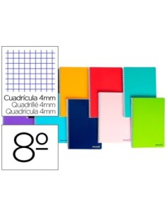 CUADERNO ESPIRAL LIDERPAPEL BOLSILLO OCTAVO SMART TAPA BLANDA 80H 60GR CUADRO 4MM COLORES SURTIDOS