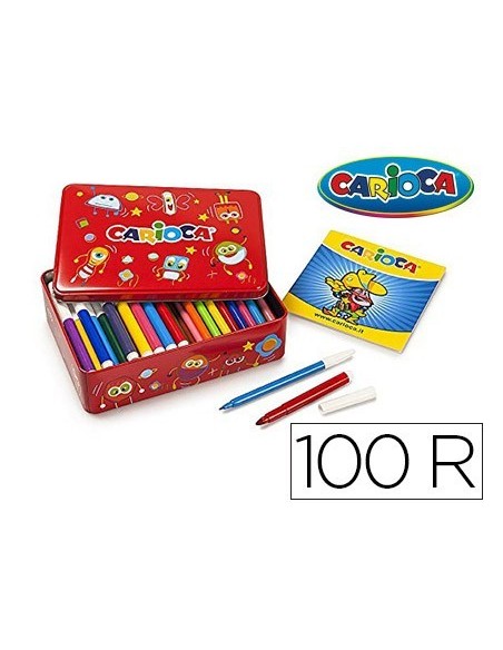 ROTULADOR CARIOCA COLOR KIT CAJA METALICA DE 100 UNIDADES SURTIDAS + ALBUM COLOREAR