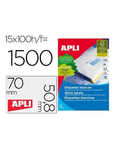 ETIQUETA ADHESIVA APLI 1295 TAMAÑO 70X50,8 MM FOTOCOPIADORA LASER INK-JET CAJA CON 100 HOJAS DIN A4